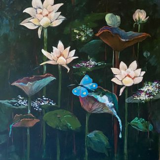 Painting of lily pads and butterfly