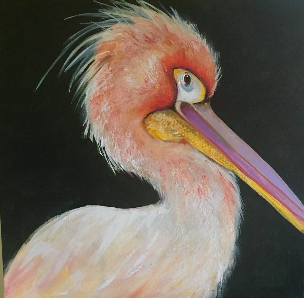 Painting of orange pelican