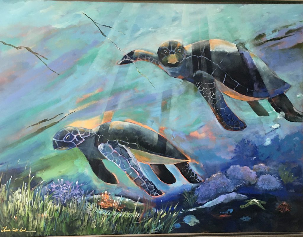 Painting of two sea turtles