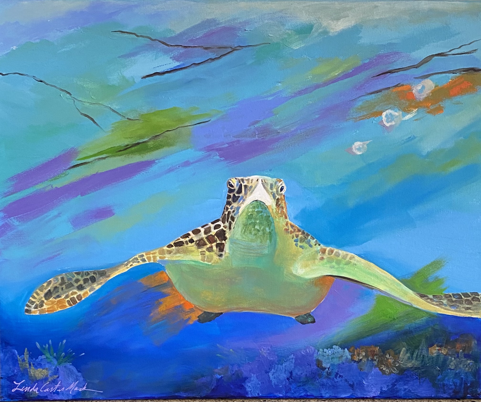 Painting of a turtle in the ocean