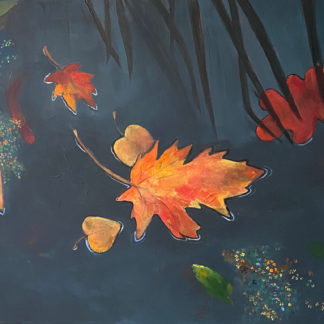 Painting of autumn leaves on a pond