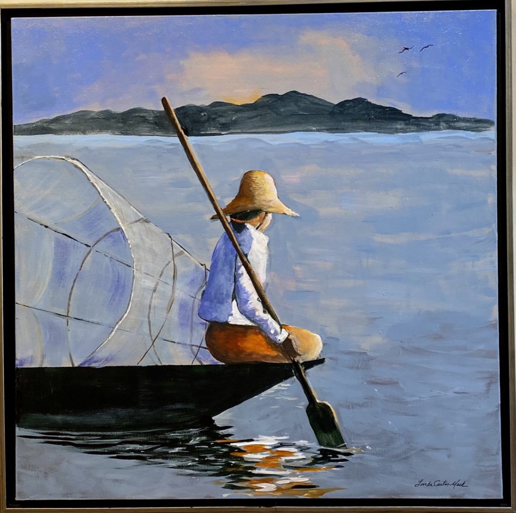 Painting of a fisherman in myanmar