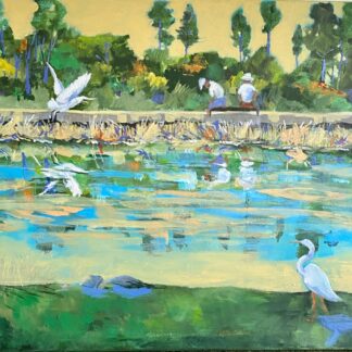 A picture of herons on the water