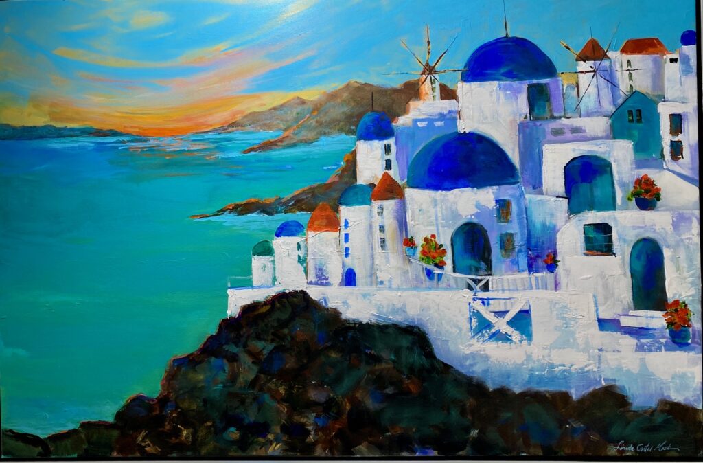 A painting of Santorini Greece