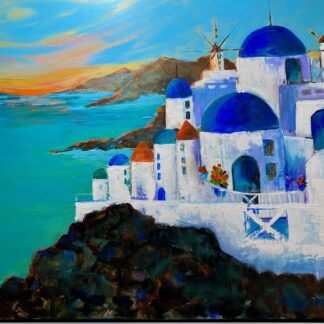 A painting of Santorini Greece