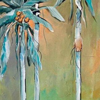 A painting of three palm trees