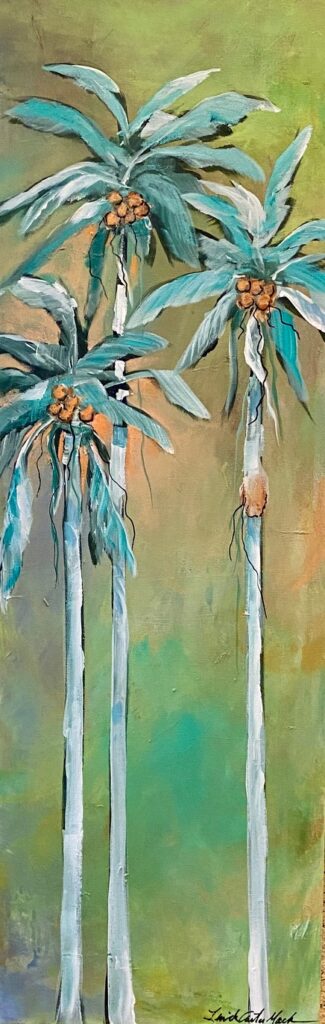 A painting of three palm trees